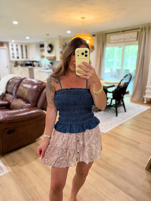 Millie Smocked Chambray Top - Dark