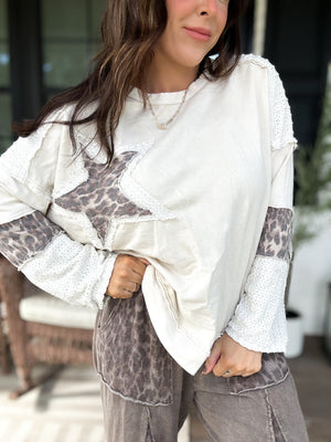 Lori Vintage Washed Leopard Star Patched Top