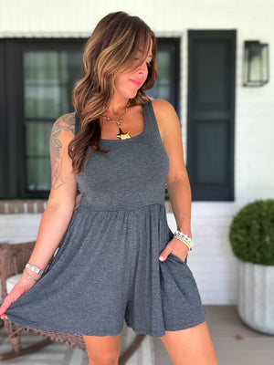 Just My Type Double Layer Romper - Charcoal