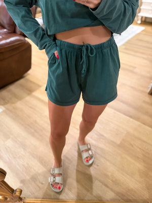Sloane Acid Washed Drawstring Bottoms - Emerald