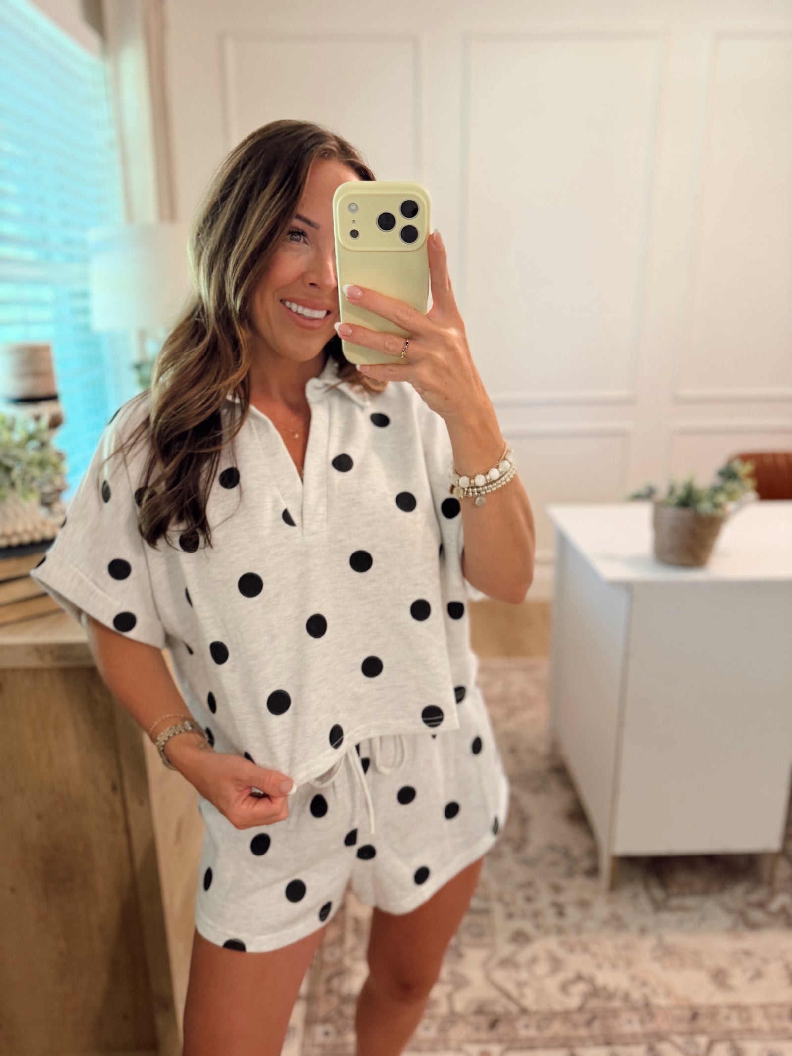 Eddie Polka Dot Cropped Collared Top