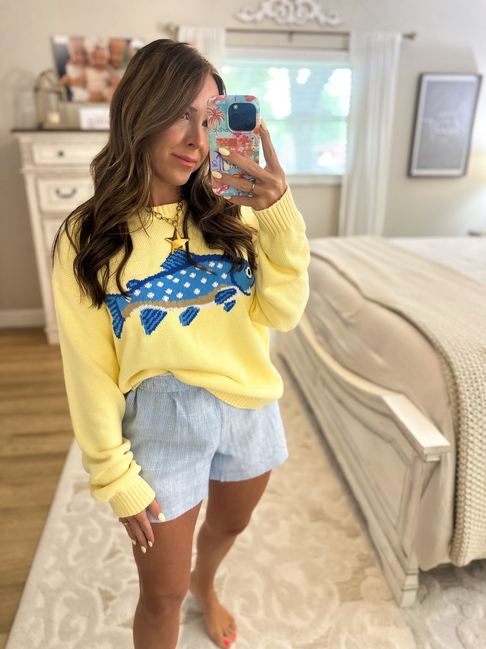 Take Me Fishing Sweater Top - Lemon