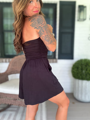 No Worries Strapless Romper - Black