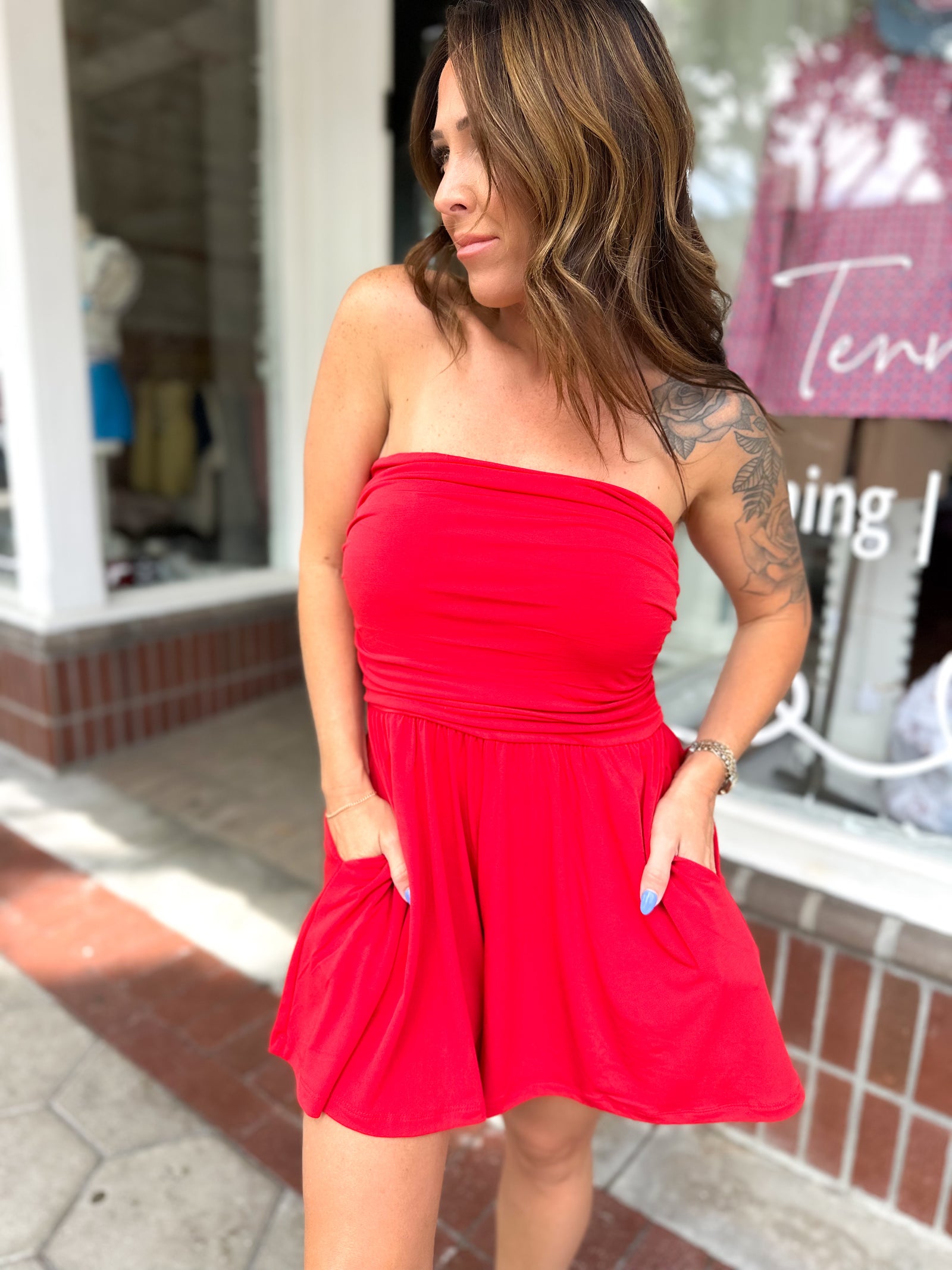 Can't Quit You Tube Top Romper - Red