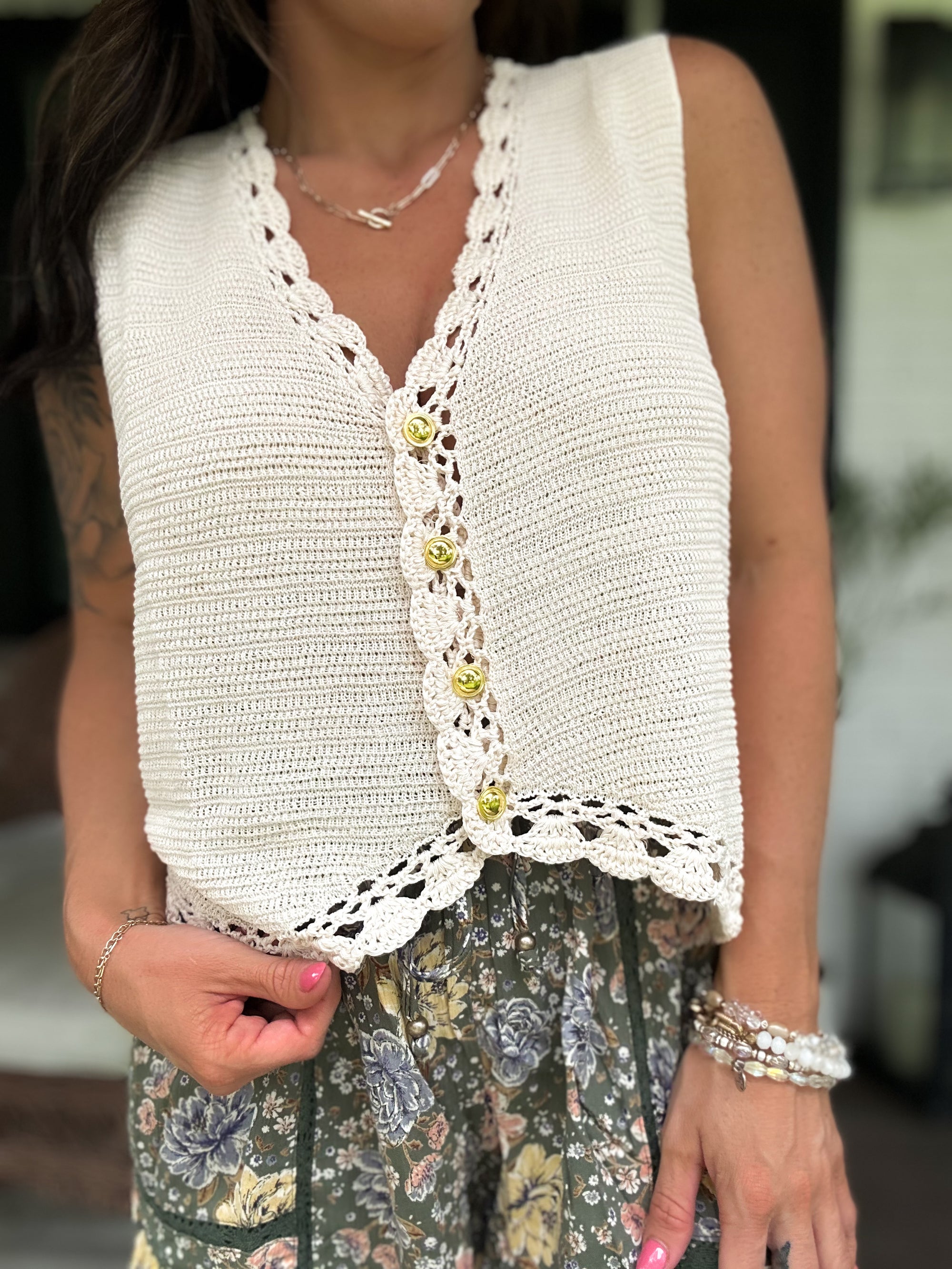 Braylee Crochet Sweater Vest - Oatmeal