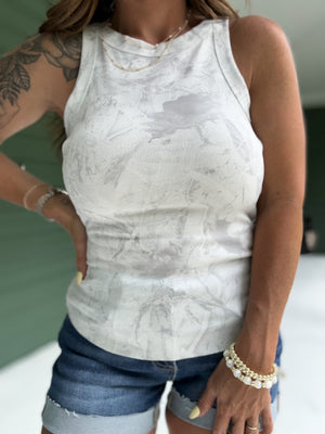 Whitney Washed Camo Rib Knit Tank - Gray