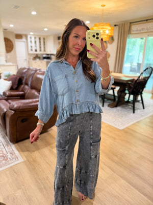 Mallory Ruffle Hem Denim Top
