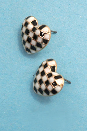 Checker Heart Stud Earrings