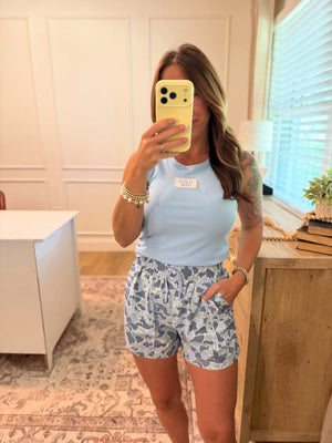 Old Row High Waisted Camo Shorts - Blue