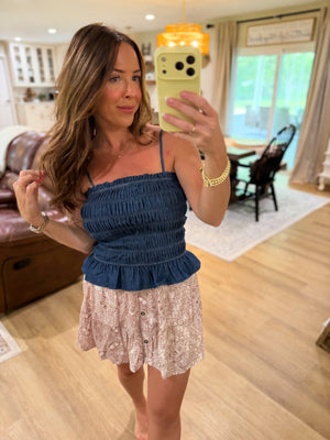 Millie Smocked Chambray Top - Dark
