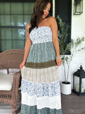 Hazel Strapless Lace Tiered Maxi