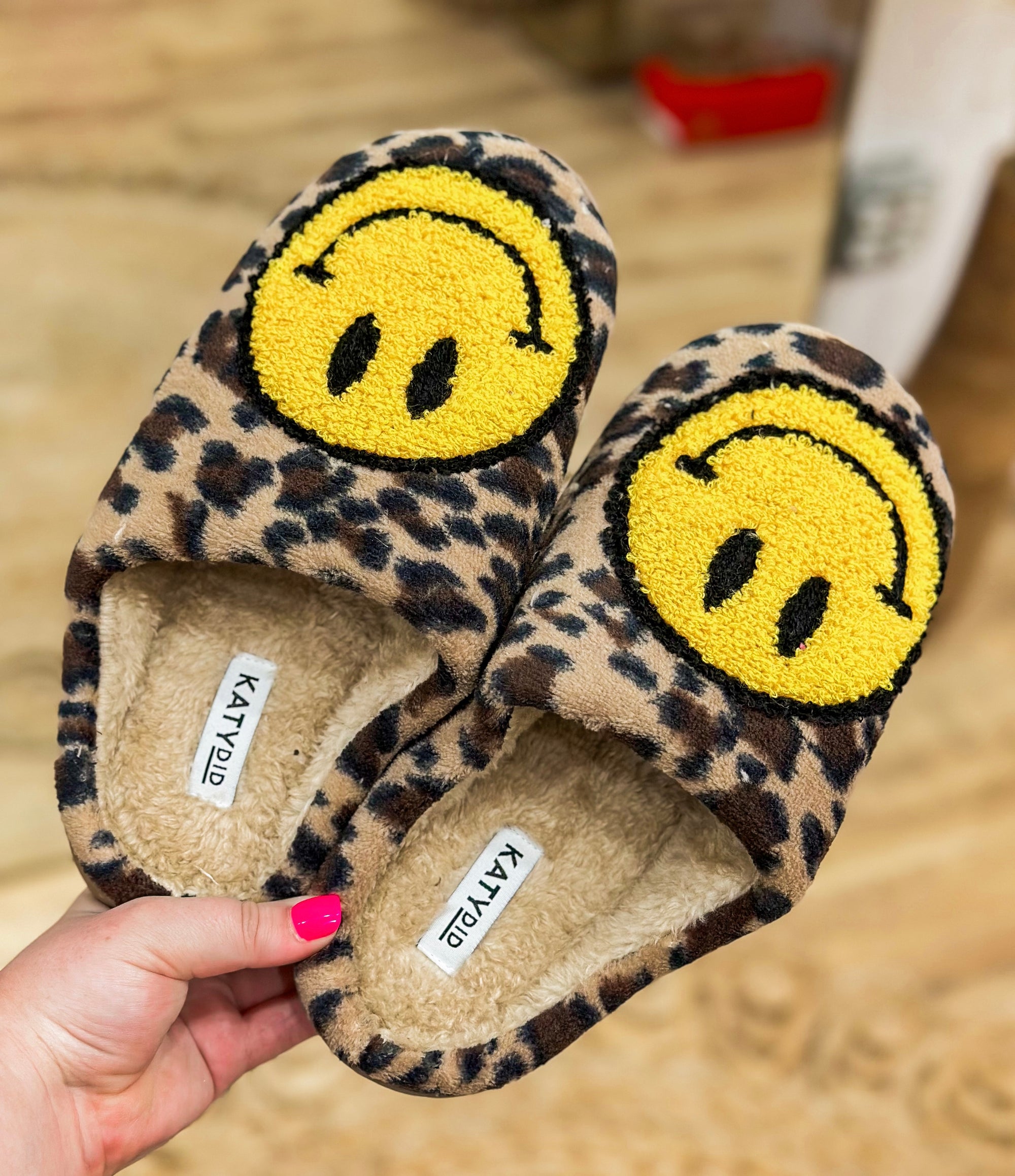 Leopard Smiley Plush Slippers