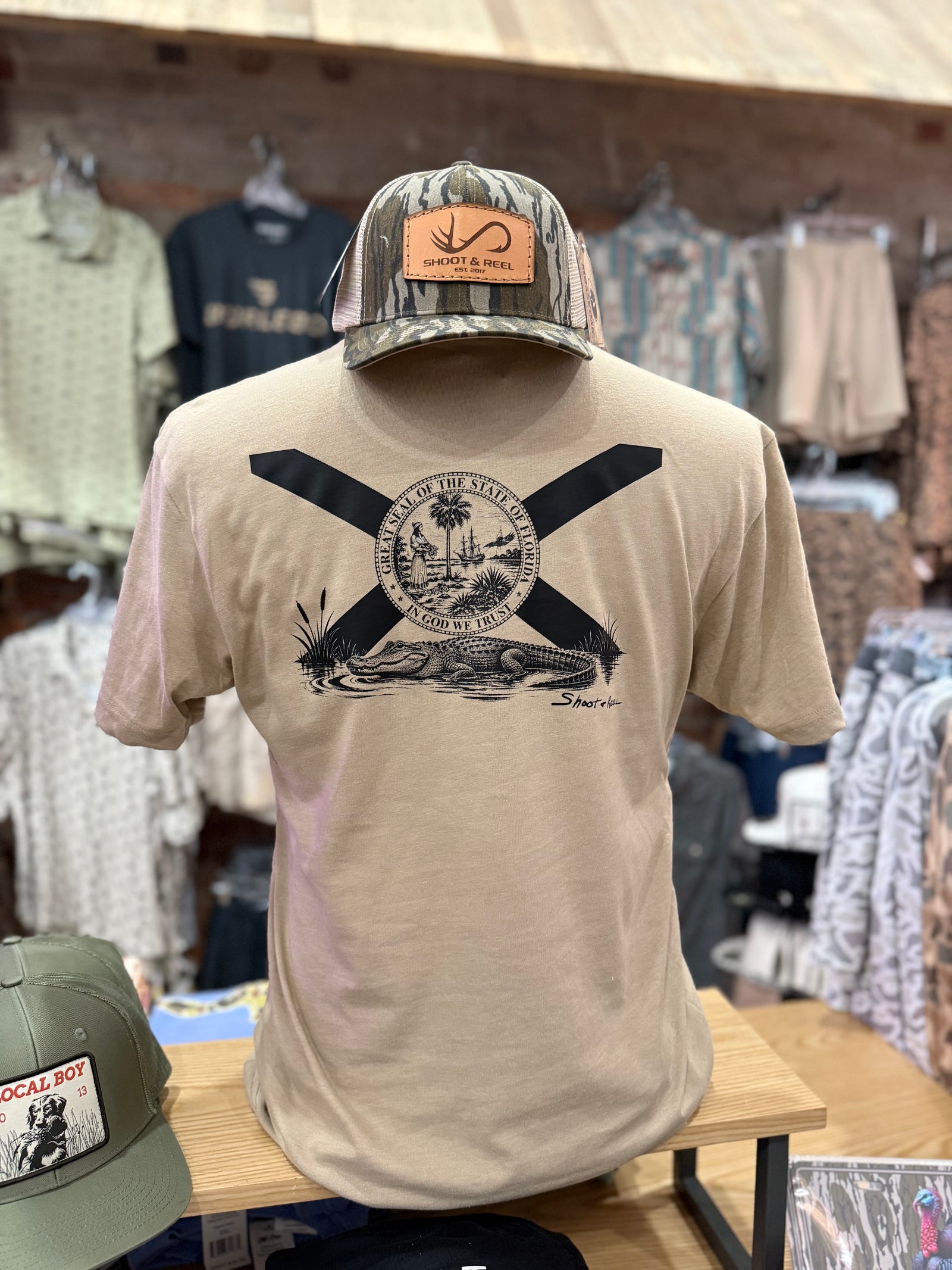 Shoot & Reel FL Flag/Gator Tee - Khaki