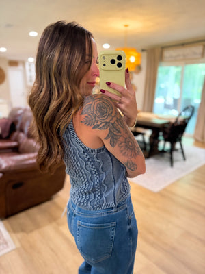 Jillian Cable Knit Sleeveless Sweater - Indigo
