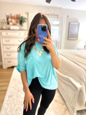 Micah Ribbed Boyfriend Fit Tee - Turquoise