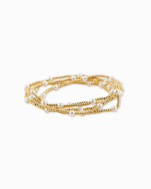 Gold Beaded Pearl Accent Bracelet Set