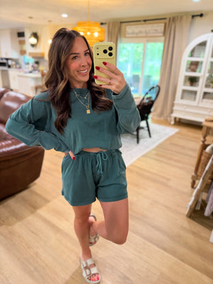 Sloane Acid Washed Long Sleeve Top - Emerald