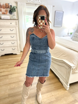 For What It's Worth Sweetheart Denim Dress