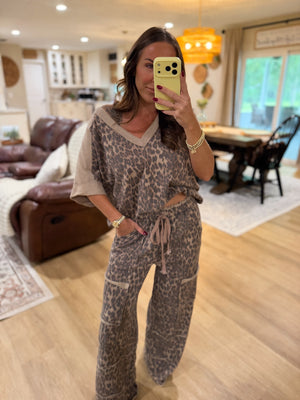 Kyleigh Mineral Washed Leopard VNeck Top