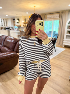 Lexi Striped Boxy Fit Crewneck - Yellow
