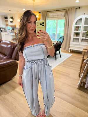 Mindy Mineral Wash Barrel Leg Jumpsuit
