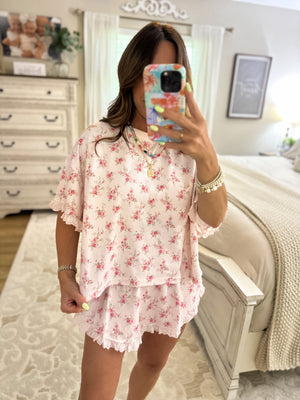 Holly Vintage Rose Waffle Knit Ruffle Top