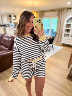 Lexi Striped Contrast Drawstring Shorts - Yellow