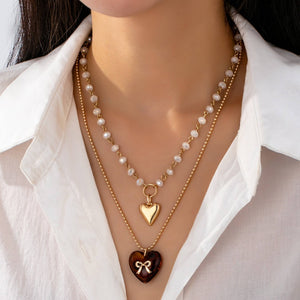 MULTI LAYER DOUBLE HEART CHARM NECKLACE