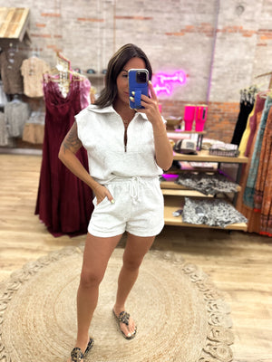 Lucky To Have You Scuba Short  Set - Light Gray