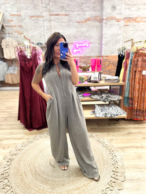 Veronica Mineral Washed Jumpsuit - Ash