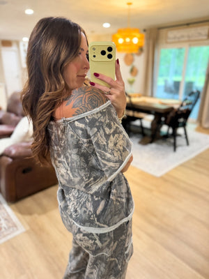 Addyson Mineral Washed Camo Off Shoulder Top
