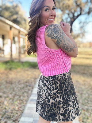 Willow Sleeveless Sweater Top - Hot Pink