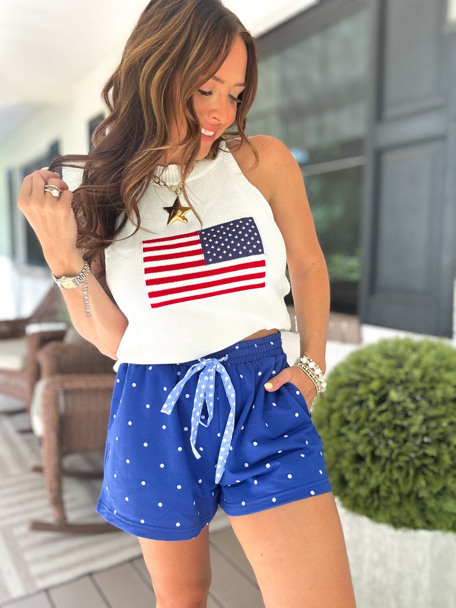 Lakelyn Polka Dot French Terry Shorts - Royal