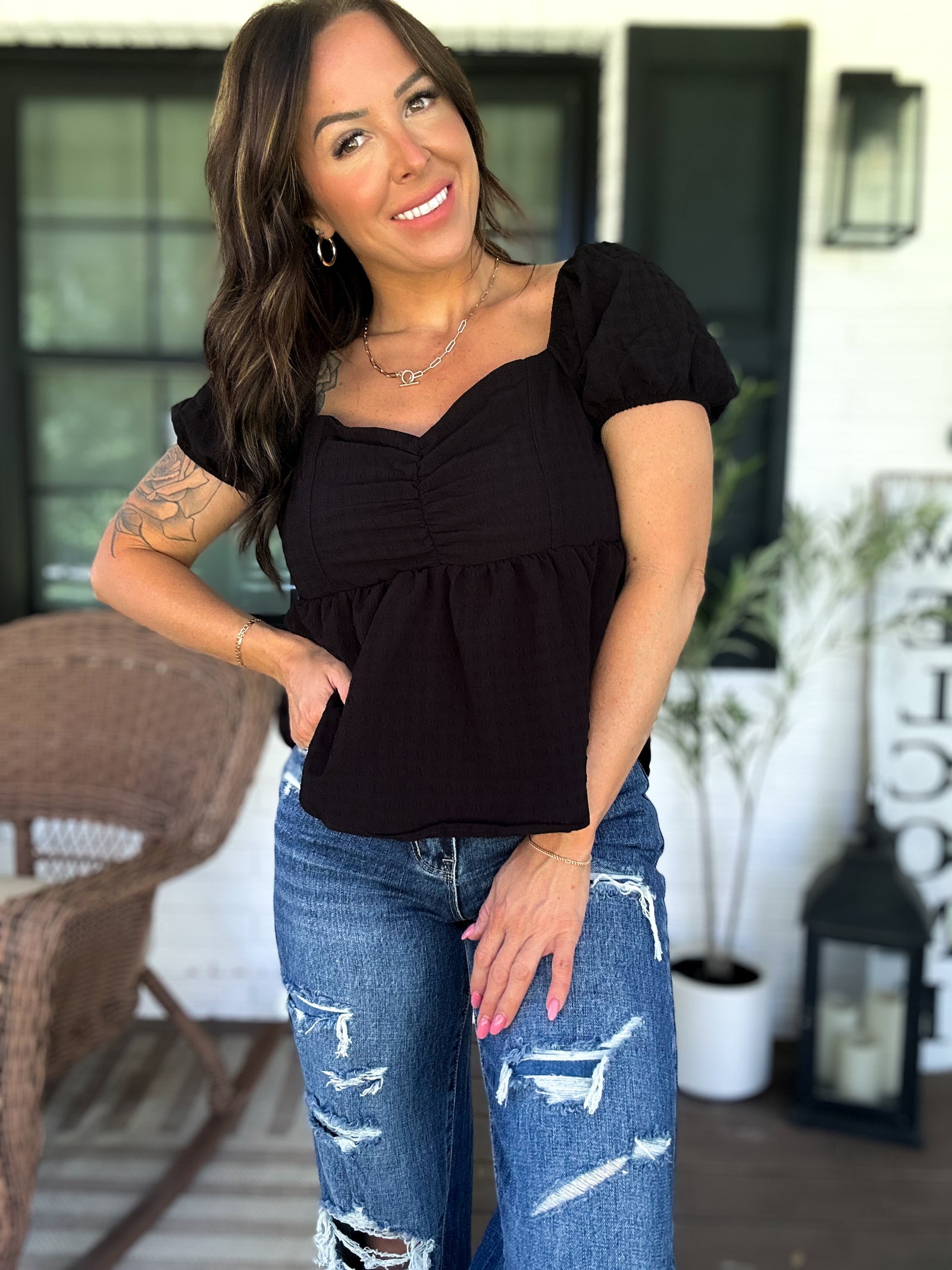 Gone Again Babydoll Lace Up Back Top