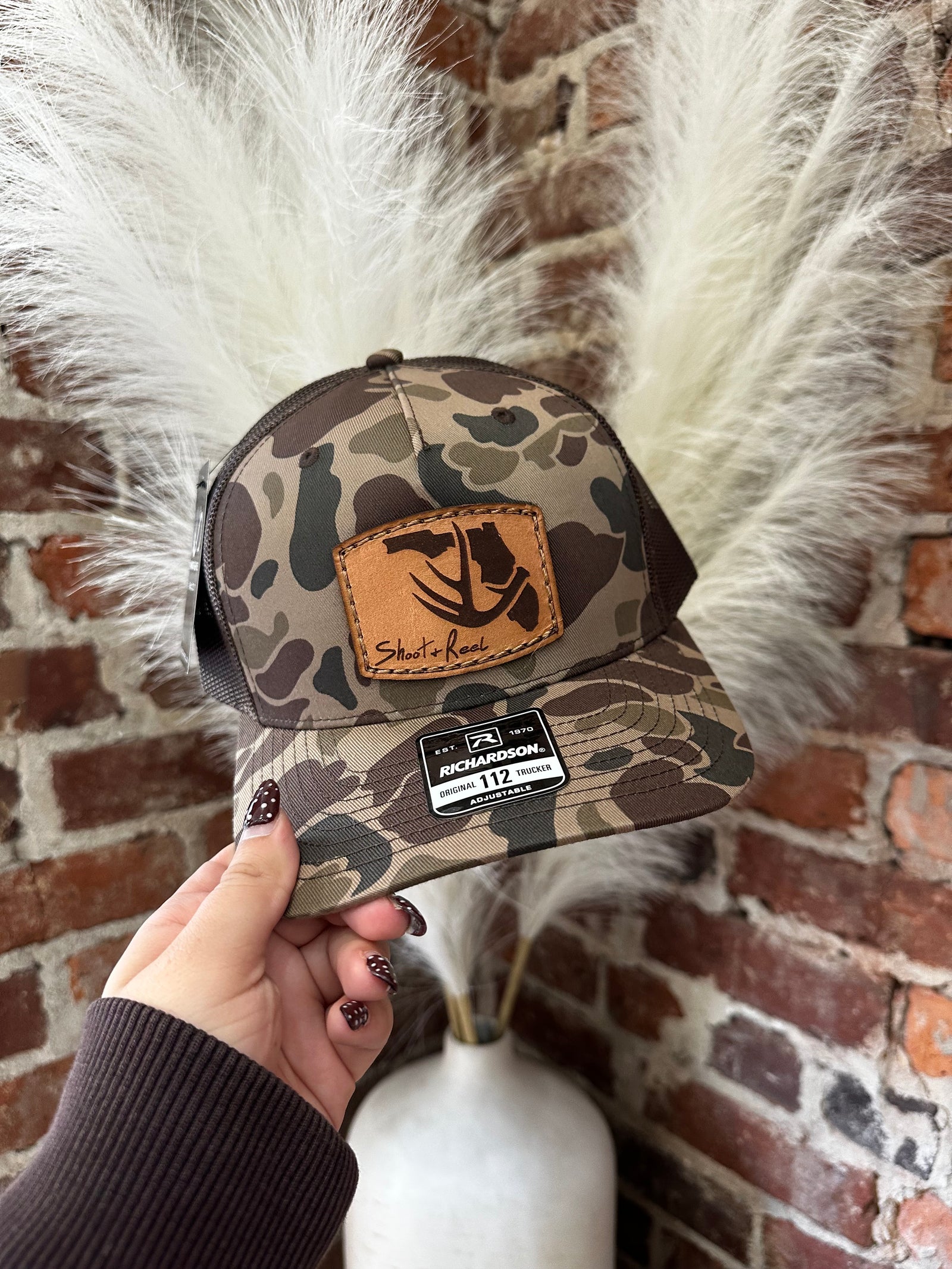 Bark Duck Camo Fl Antler Leather Patch Hat