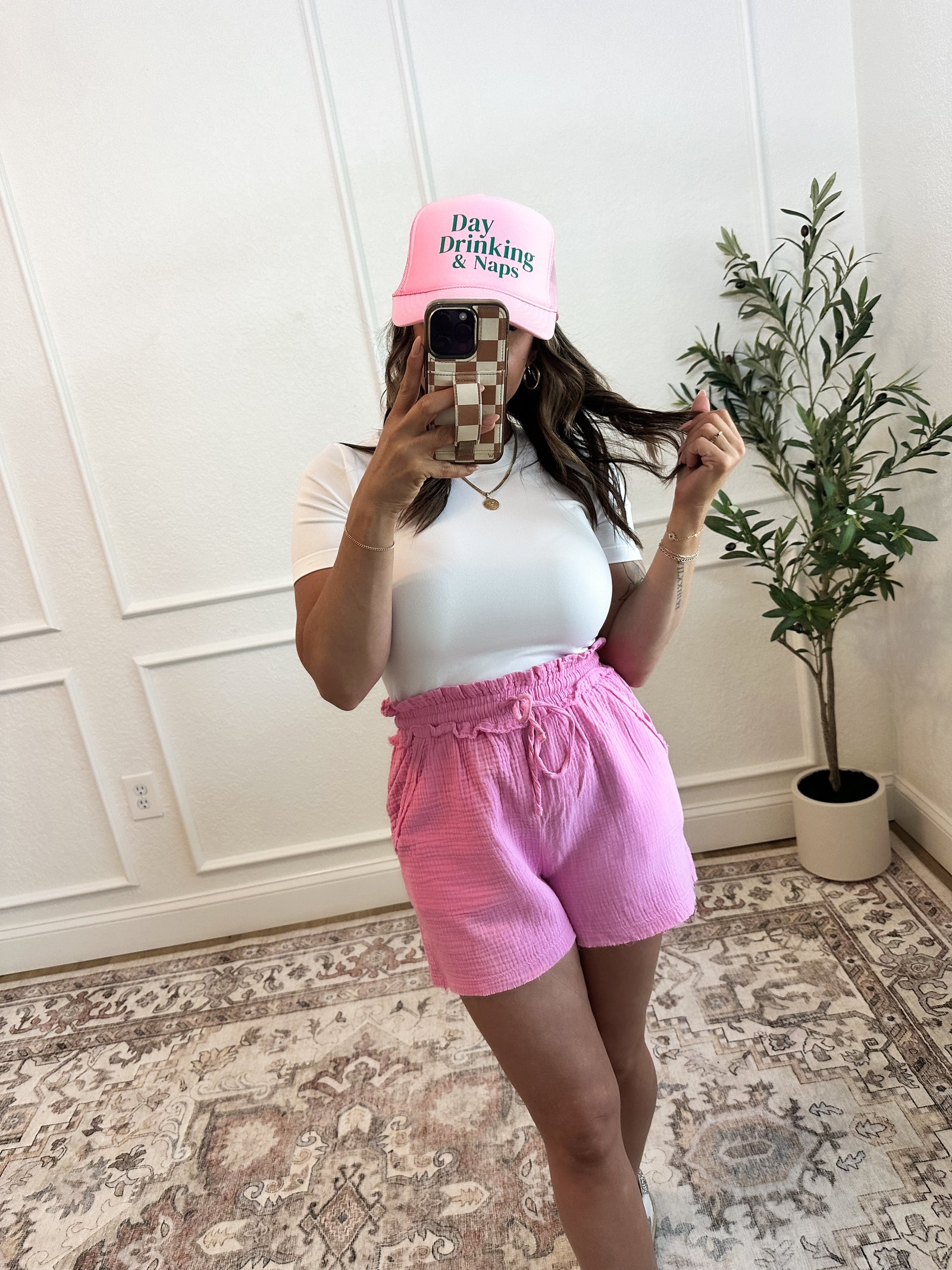 Living The Life Gauze Shorts - Pink