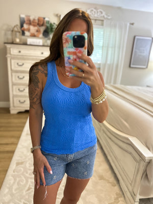 Vivian Vintage Reversible Lace Top - Bright Blue