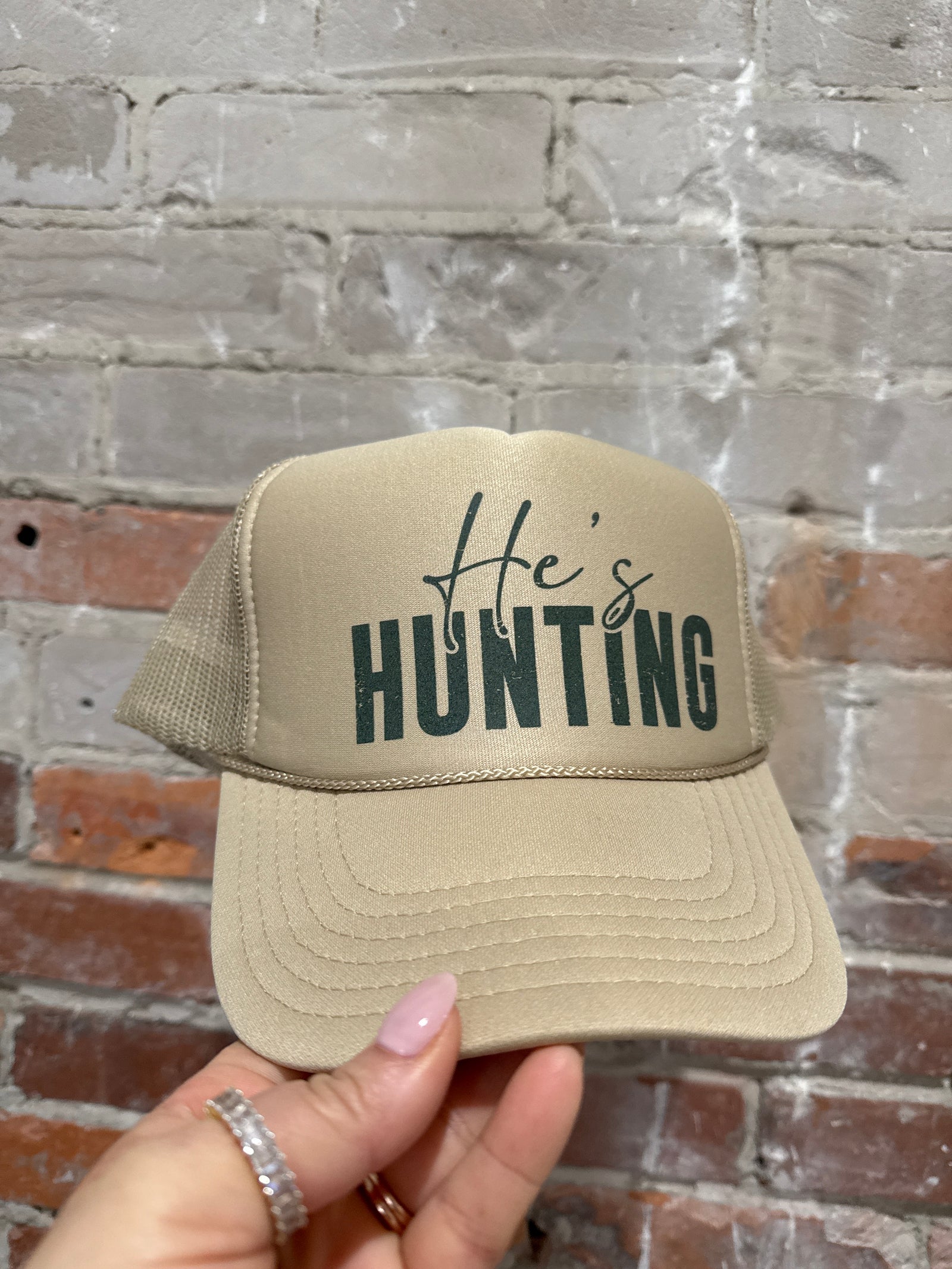 He’s Hunting Khaki Trucker Hat