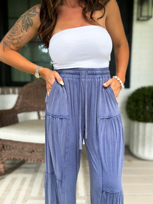 Arabella Mineral Washed Tiered Wide Leg - Denim