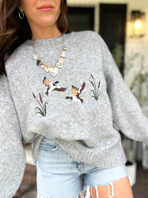 Lucky Duck Embroidered Sweater