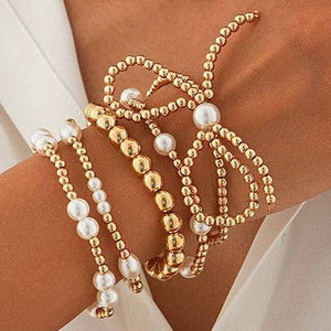 Beaded Pearl Bow Bracelet Set