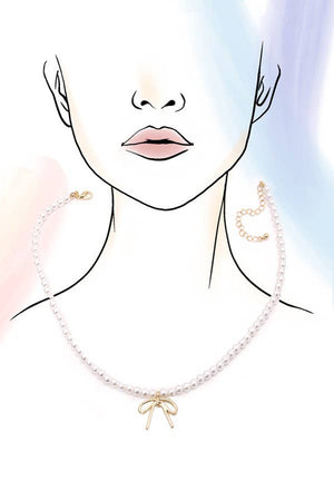 Pearl Bow Charm Necklace