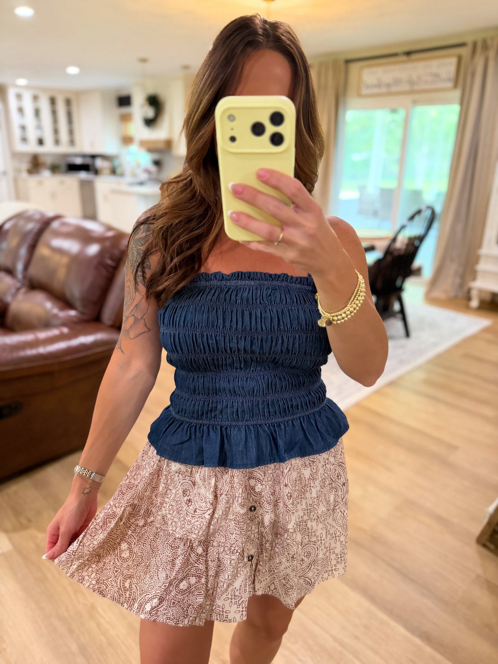 Millie Smocked Chambray Top - Dark