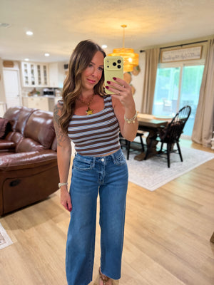 Randi Striped Square Neck Crop Top - Brown
