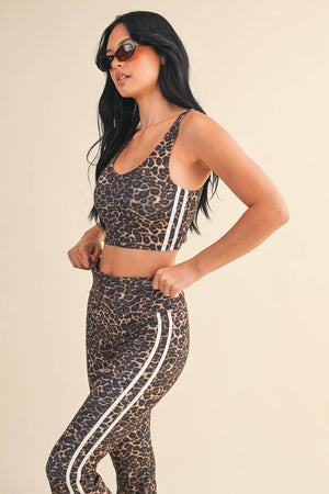 Clarissa Leopard Print Crop Tank with Side Stripe