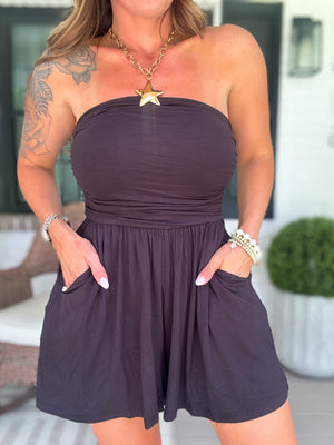 No Worries Strapless Romper - Black