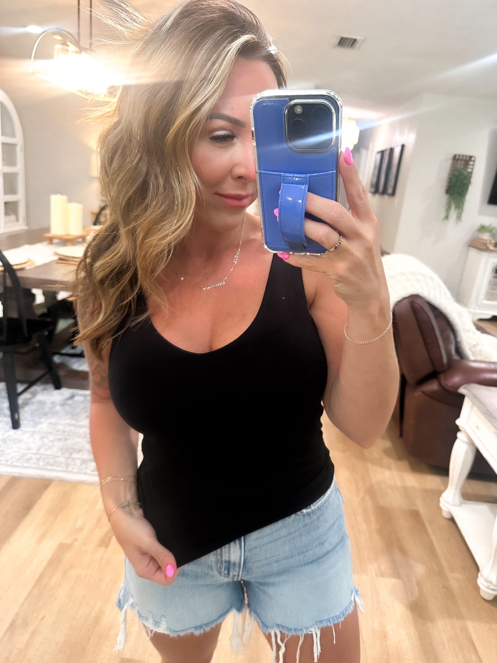 Premium Double Layered V-Neck Tank - Black