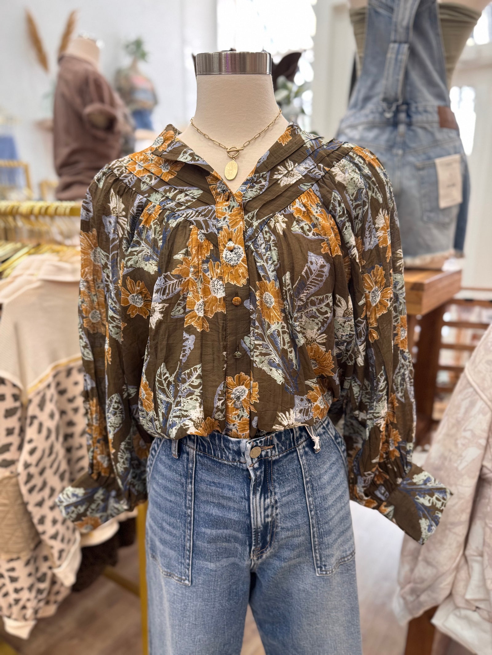 Preslie Floral Print Button Down Top