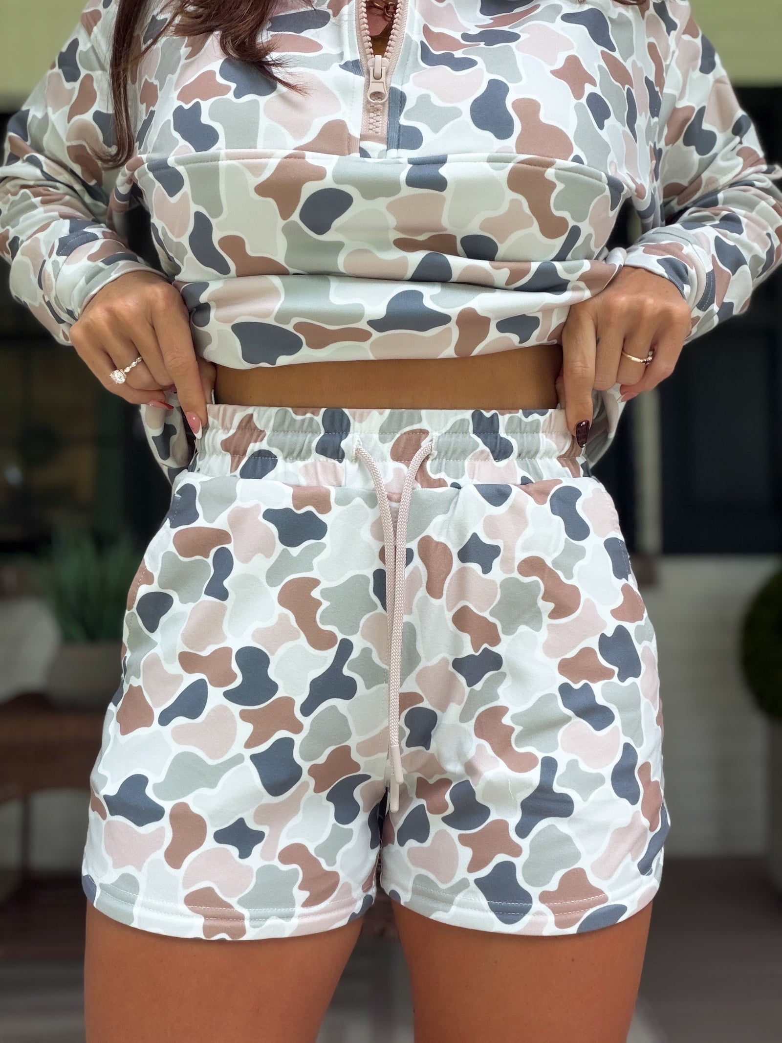 Local Girl Velvet Fleece Shorts - Forest Camo Flora