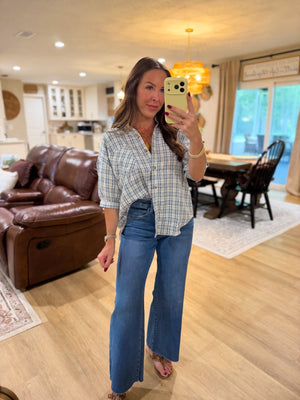 Rhodes Plaid Half Sleeve Collared Button Down Top
